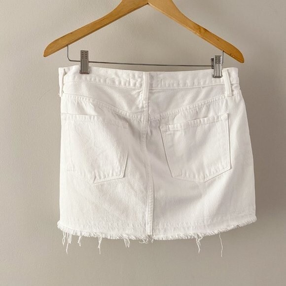 J Brand Women's White Mid Rise Button Fly Raw Hem Bonny Denim Mini Skirt 27 - Picture 3 of 10